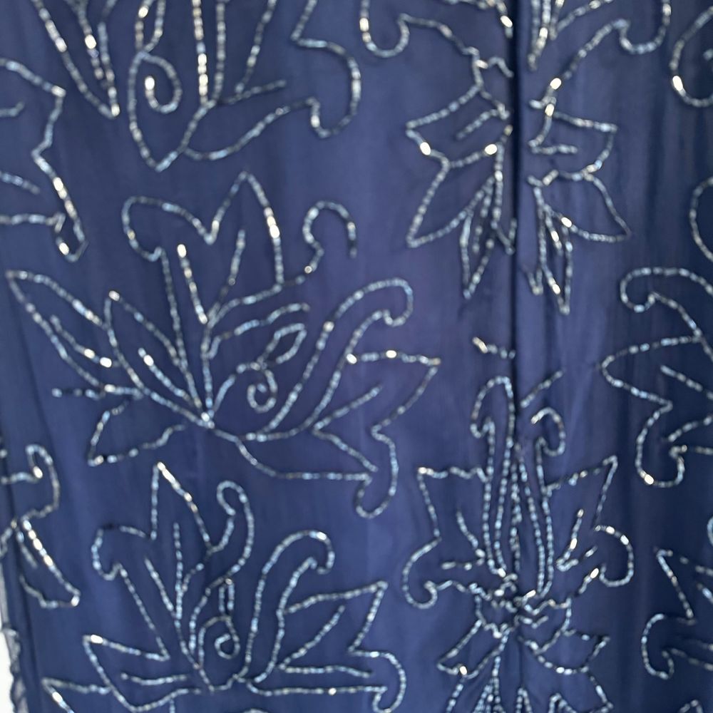 Vintage 100% Silk Sequin Navy Cocktail Party Evening Mini Dress Size Medium 90's - Picture 7 of 8